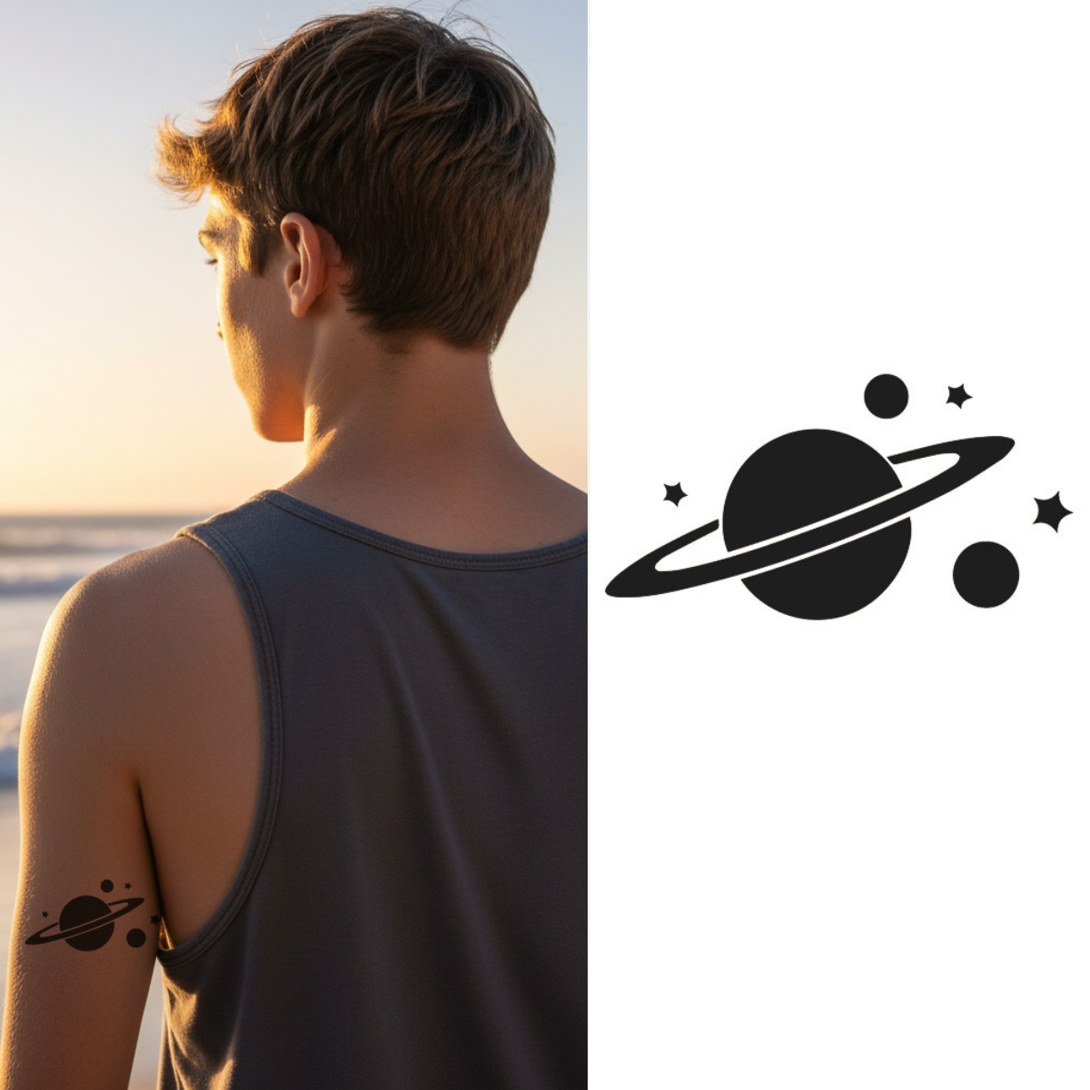 Cosmic Drift - Saturn Semi-Permanent Tattoo